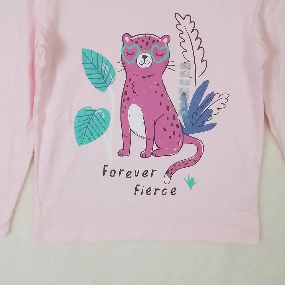 Carter's Kid Long Sleeve Cotton T-Shirt Girl's Size 10‎ Pink w/ Jungle Theme